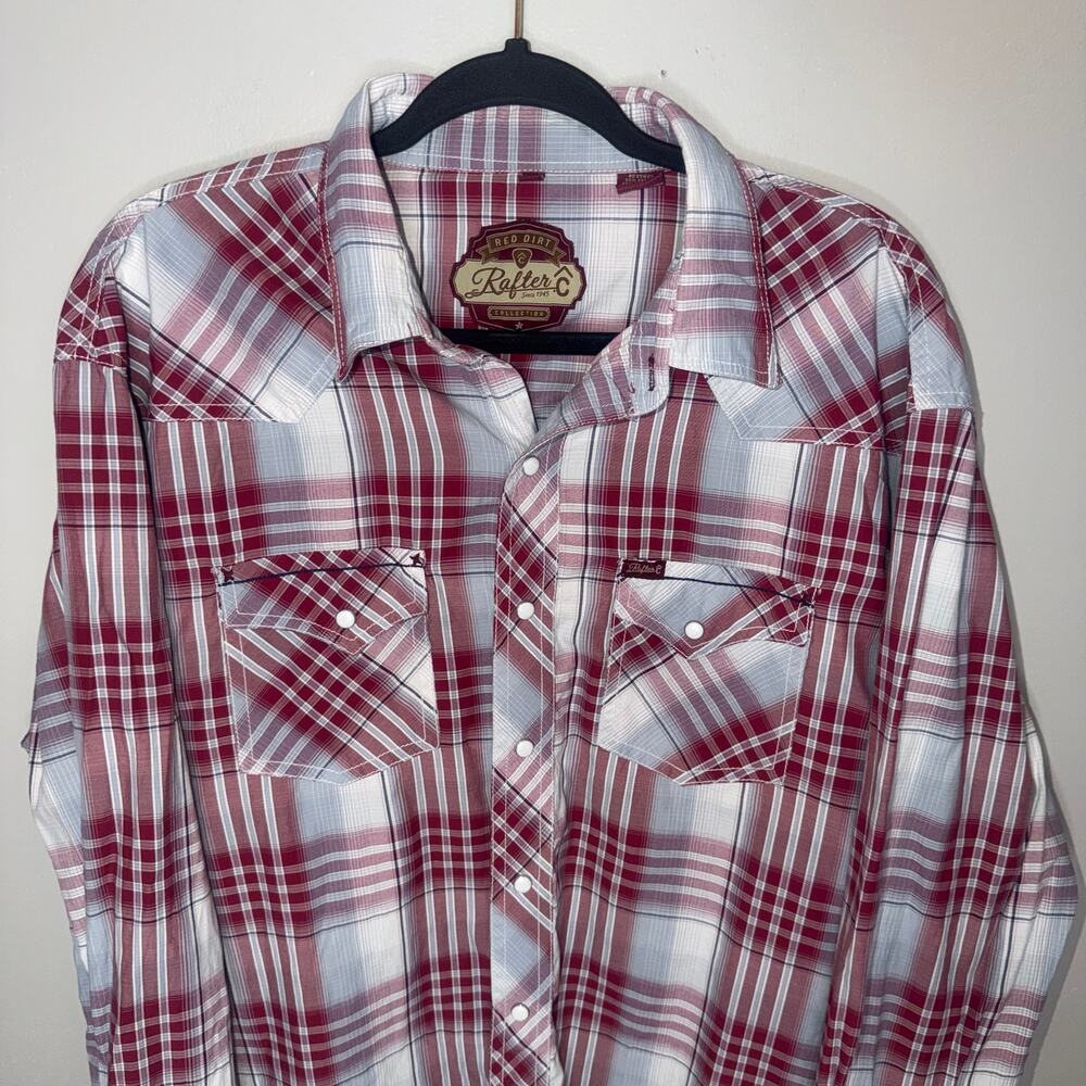 Rafter C Western Mens Size XXL Red Plaid Long Sleeve Button Up Pearl Snap Shirt